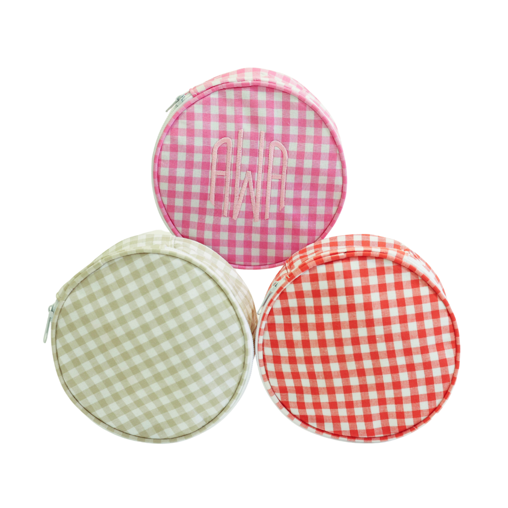 Round Gingham Check Cosmetic Bag