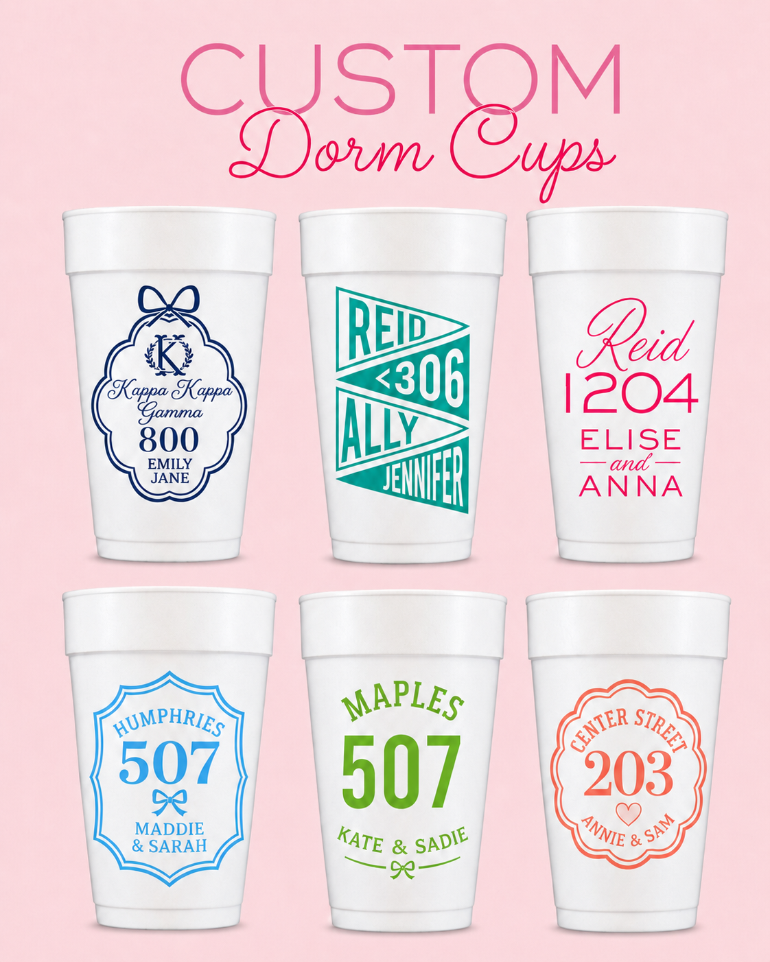 Custom Dorm Cups Styrofoam set of 100