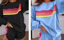 Load image into Gallery viewer, Color Contrast Trim Long Sleeve Top and Shorts Set Lounge Set

