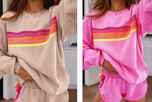 Load image into Gallery viewer, Color Contrast Trim Long Sleeve Top and Shorts Set Lounge Set
